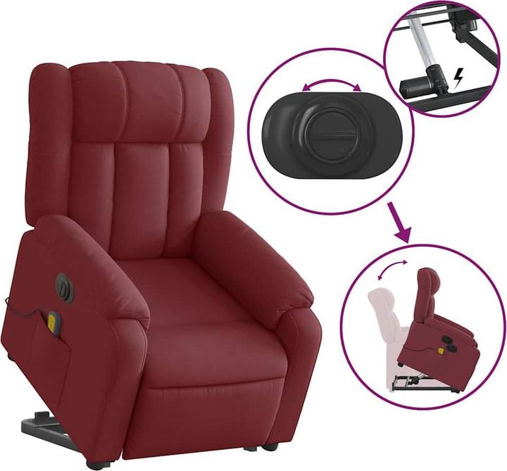 Immagine prodotto vidaXL Poltrona massaggiante con ausilio stand-up poltrona TV elettrica tessuto rosso vino