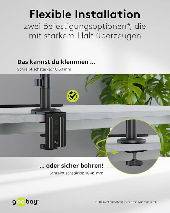 Actual product image Goobay Deluxe monitor mount with laptop arm, black (Ground, 32", 8 kg)