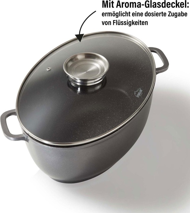 Produktbild Stoneline Gourmet Bräter 39 x 26 cm, mit Aroma-Glasdeckel (39 cm, Bräter + Schmortopf, Aluminiumguss)