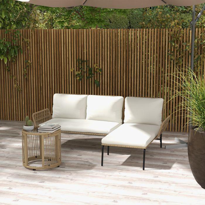 Produktbild Swisshandel24 3-tlg. Rattan Gartenmöbel-Set, Gartengarnitur mit Liegestuhl, Couchtisch, Zweisitzer, Gartenset mit