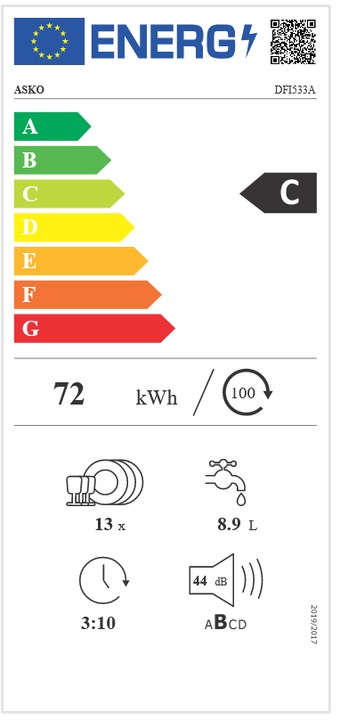 Etichetta energetica Asko Lavastoviglie completamente integrata Logic DFI 533A in acciaio inox