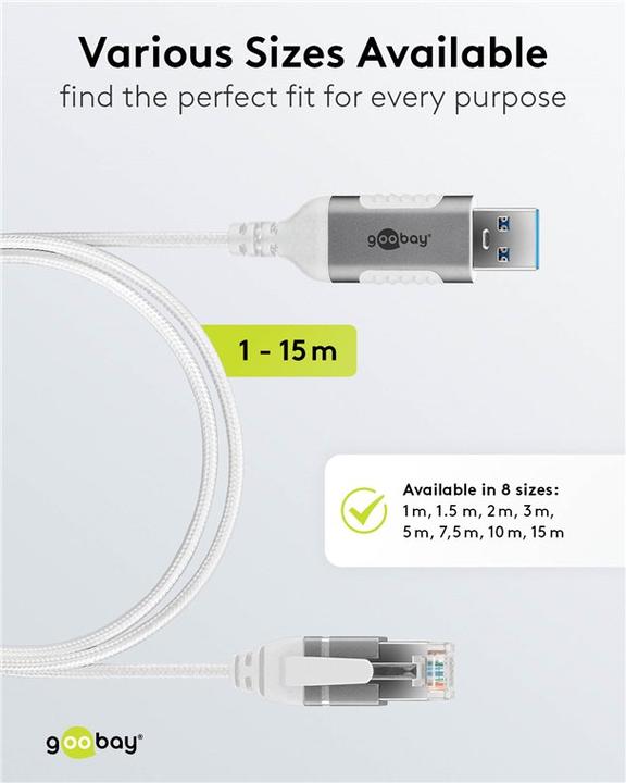 Produktbild Goobay Ethernet-Kabel USB-A 3.0 auf RJ45, Slim, 10 m (USB 3.0)