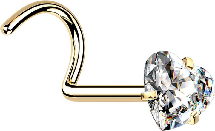 Produktbild Star Piercing Nasenstecker gebogen vergoldet Kristallherz silber gefasst (ohne Messing, Chirurgenstahl 316L)