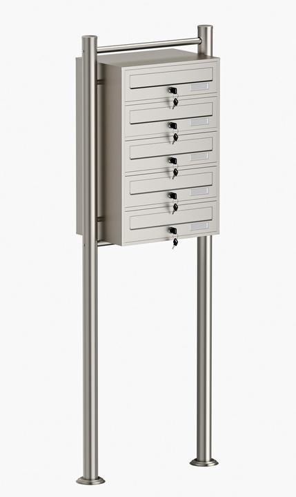 Produktbild Wiltec 5er Briefkastenanlage Edelstahl 513x270x1500mm Standbriefkasten Post
