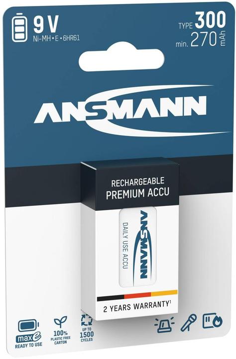 Image du produit Ansmann Bloc E (1 pcs, 9V Block, 270 mAh)