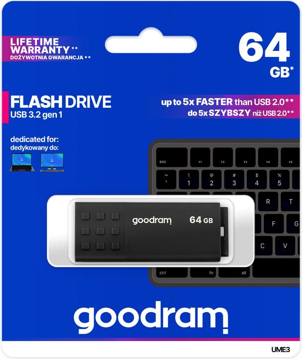 Immagine prodotto Goodram UME3 UME3-0640K0R11 Pendrive (64 GB, USB 3.0, nero) (64 GB, USB-A)