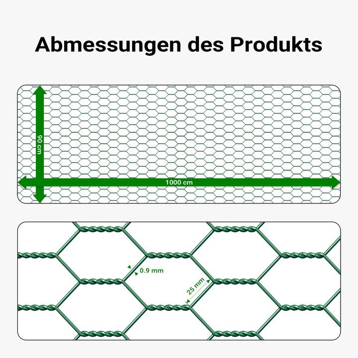 Actual product image Wiltec Green Wire Mesh 25x25mm Squares 10m Roll, 90cm Width, made of Galvanised PVC Coated Steel