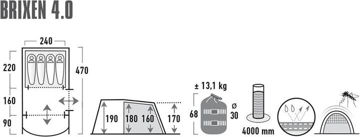 Image du produit High Peak Bressanone 4.0 (Tente tunnel, 13.10 kg, 4 personnes)