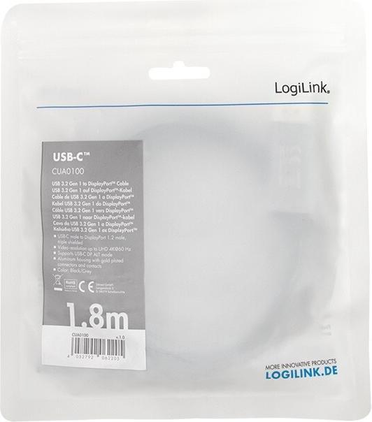 Produktbild LogiLink USB-/DisplayPort-Kabel (1.80 m, DisplayPort, 1.2)
