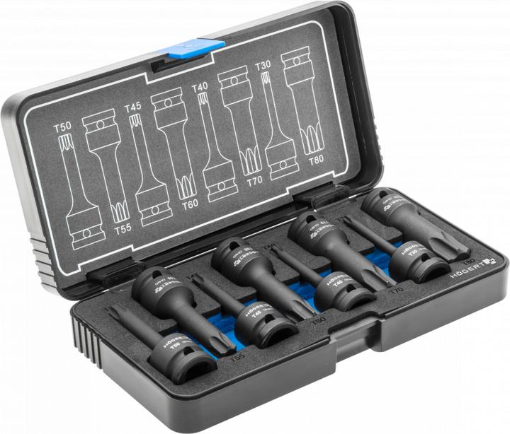 Immagine prodotto Högert Chiave ad impulsi ad aria compressa Torx, 8 pezzi, 1/2", CrMo (Chiavi a percussione)