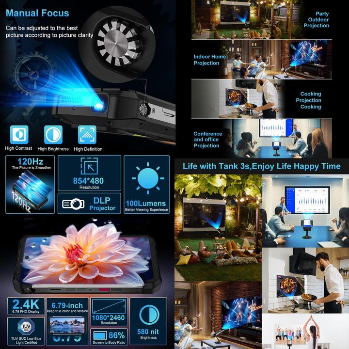 Actual product image Unihertz 8849 Tank 3S Robustes Telefon mit Nachtsichtprojektor, 16GB + 512GB, 6,79 Zoll Android 14 (512 GB, 6.79", 5G)