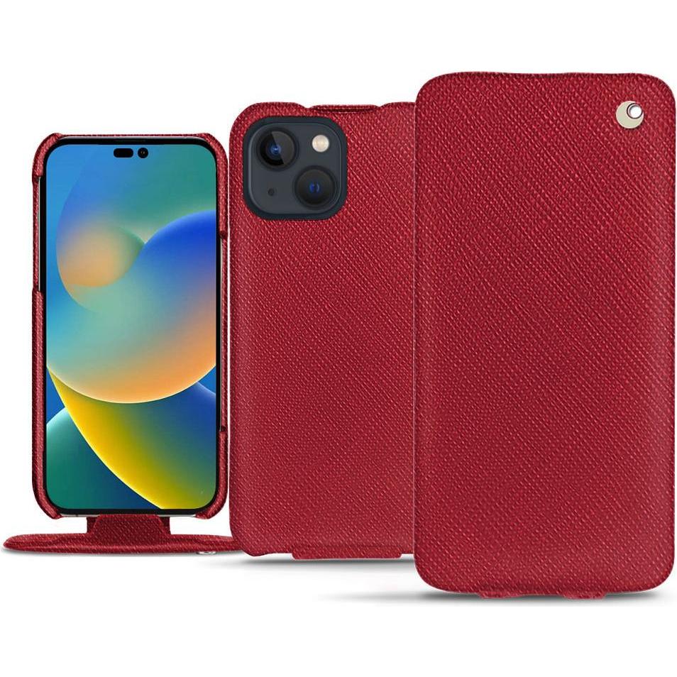 Noreve Lederschutzhülle vertikal (Apple iPhone 14), Smartphone Hülle, Rot