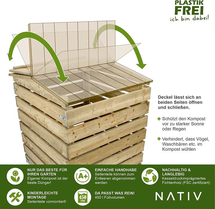 Produktbild Nativ Garten Komposter aus Holz (450 Liter) (450 l)
