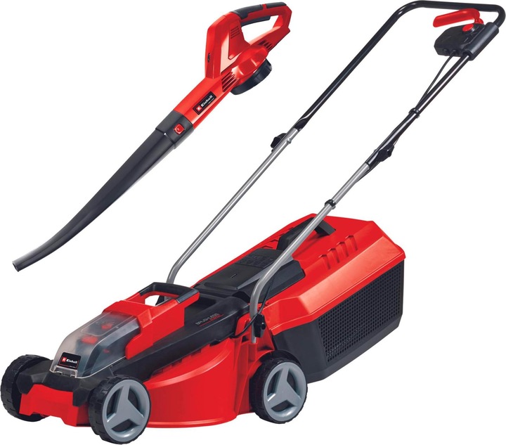Actual product image Einhell GE-CM 3018 Li CL lawn mower/leaf blower set, 18Volt (red/black, Li-ion battery 3.0Ah) (Rechargeable battery operated, Leaf vacuums)