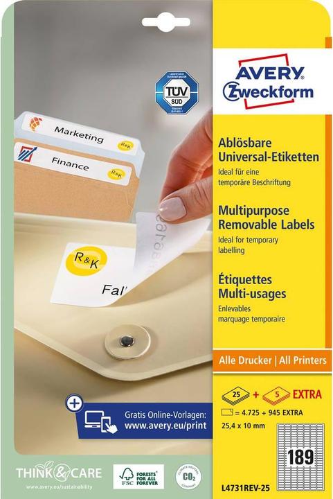 Produktbild Avery Universal-Etiketten, ablösbar