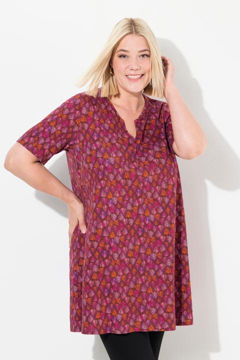 Immagine prodotto Ulla Popken Maglia lunga con design con triangoli, scollo a tunica e mezze maniche (46, 48)