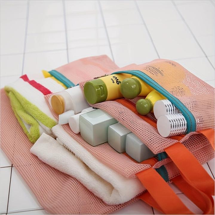 Actual product image Only-Bags.Store 4 pieces Travel Mesh Storage Bags, lightweight, versatile organisers, portable mesh bags