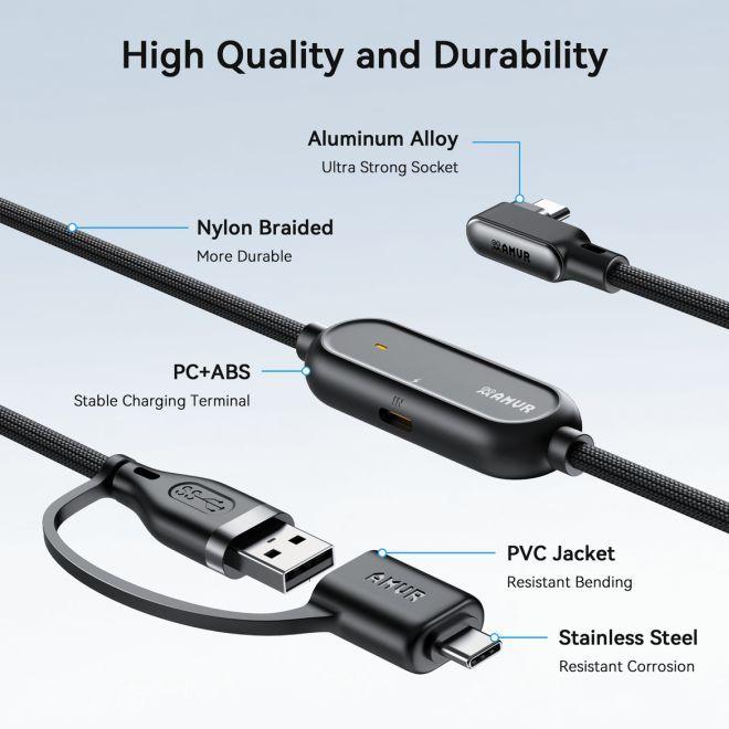Actual product image AMVR Meta Quest 3 / 3S VR Link Kabel mit 36W Ladeleistung & USB-A-auf-C Adapter