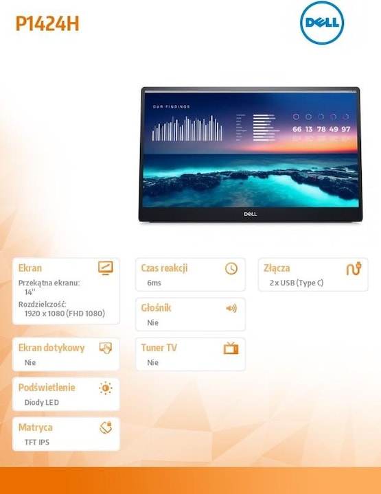 Actual product image Dell P1424H - Portable Monitor (1920 x 1080 pixels, 14")