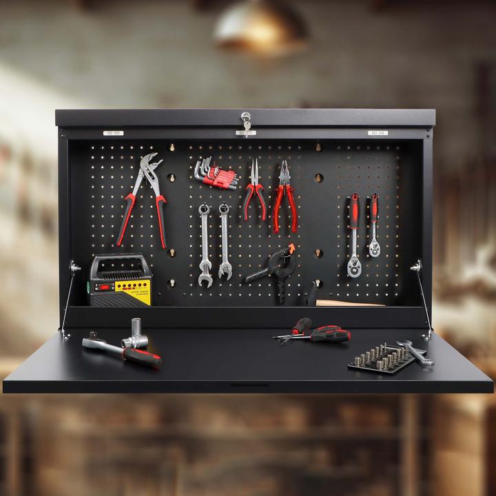 Image du produit Wiltec Établi mural pliant 912x200x610mm 50kg max Acier Verrouillable Accrochage (69 cm, 91.20 cm)