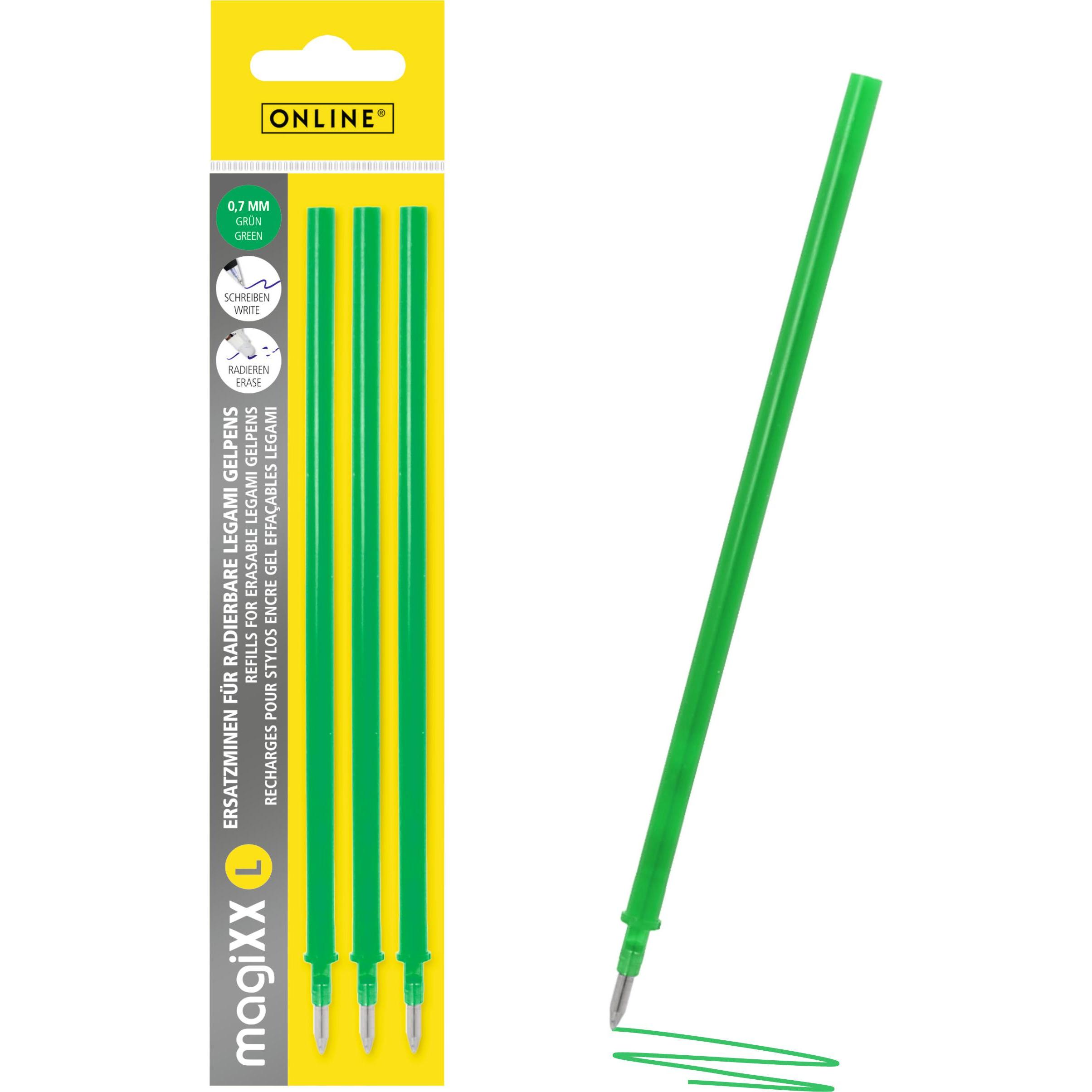 Online, Cartucce di ricambio, 3er Pack Gel-Mine magiXX L radierbar, türkis (3 pz., Turchese, 0.70 mm)