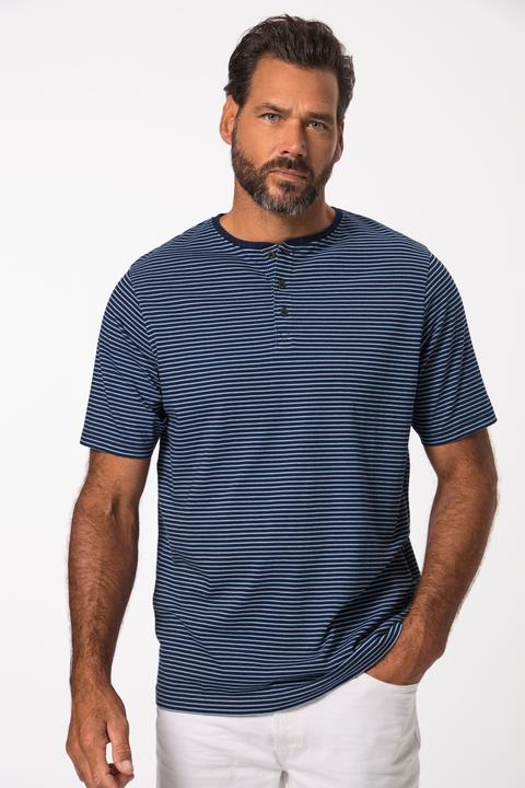 Image du produit JP1880 T-shirt Henley rayé à manches courtes et col rond avec patte de boutonnage - jusqu'au 8 XL (8XL)