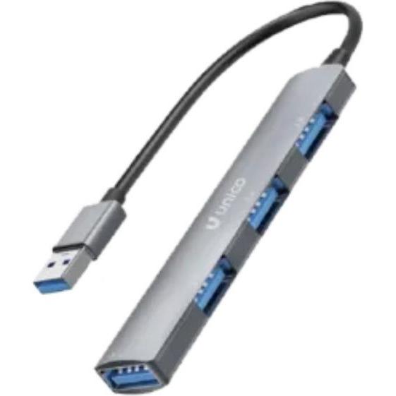 Unico HUB 4EN1 USB(A)3.0 A USB(A)3.0 Y 3USB(A)2.0 (USB-A), Dockingstation + USB Hub, Grau