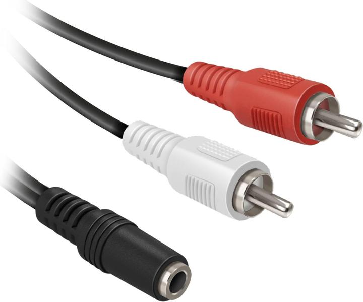 Productafbeelding Ekon Audiokabel met 3,5 mm mannelijke aansluiting en twee vrouwelijke RCA-stekkers (0.30 m, AUX-kabel)