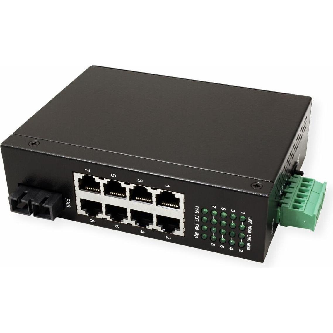 Roline Industrie Switch 7x RJ-45, 1x SC, unmanaged (8 Ports), Netzwerk Switch, Schwarz