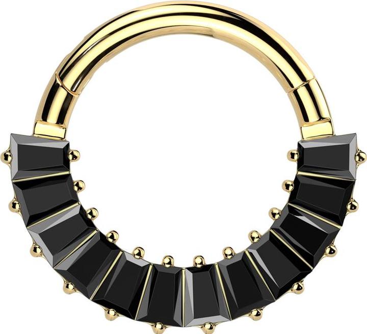 Produktbild Star Piercing Micro Segmentring klappbar vergoldet Baquette Kristalle schwarz (ohne Messing, Titan)
