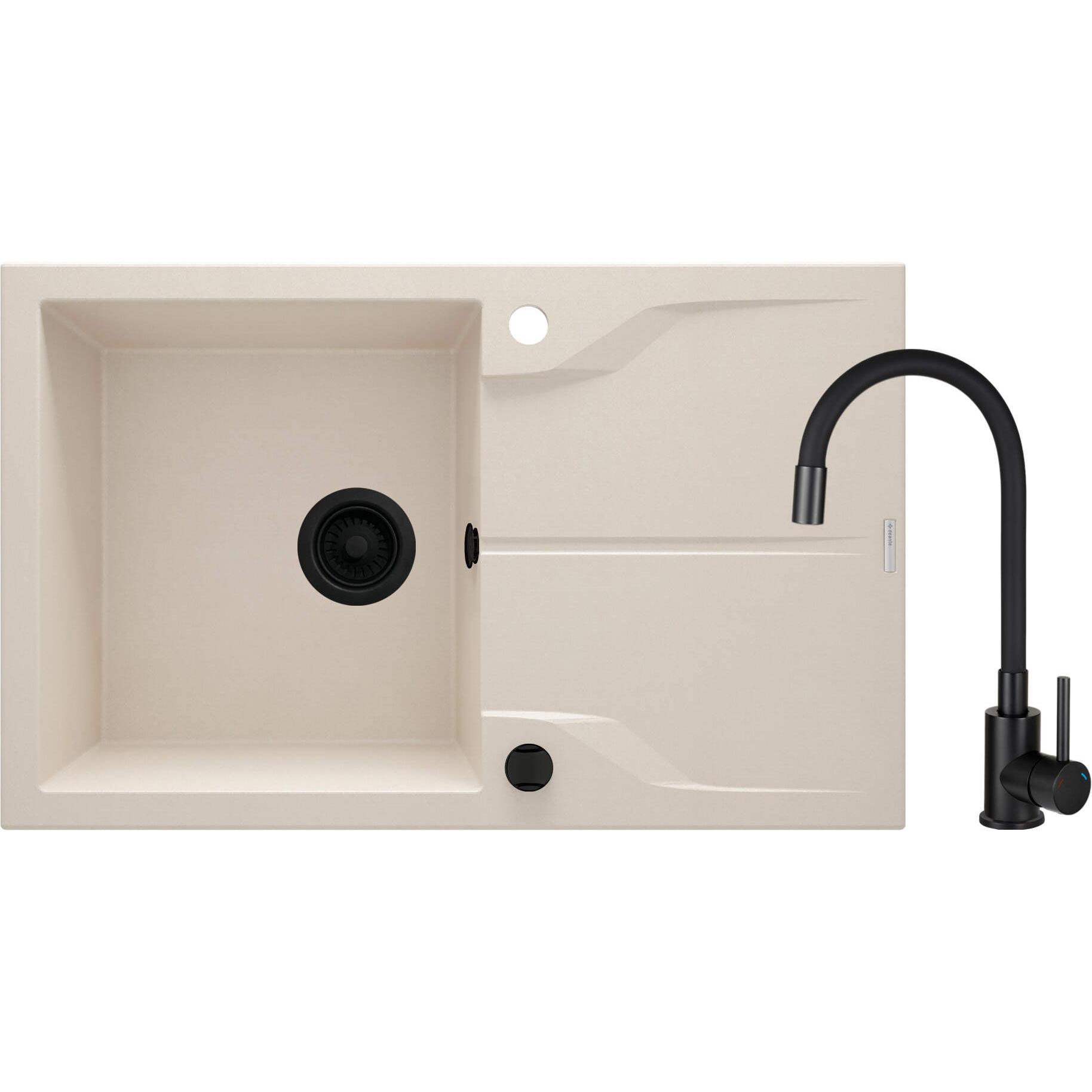 Deante, Lavello, Zlewozmywak granitowy z baterią 1-komorowy z ociekaczem