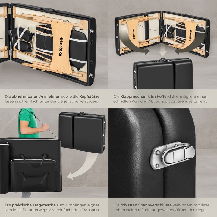 Immagine prodotto tectake Set lettino da massaggio a 3 zone Somwang con imbottitura di 7,5cm, rulli e telaio in legno