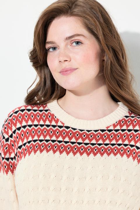 Immagine prodotto Ulla Popken Maglione in cotone biologico con tecnica Fair Isle, scollo a girocollo e maniche lunghe (46, 48)