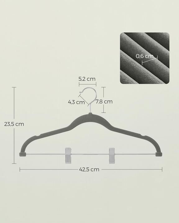 Produktbild Songmics 10er-Set Samt-Kleiderbügel mit Clips (10 x)