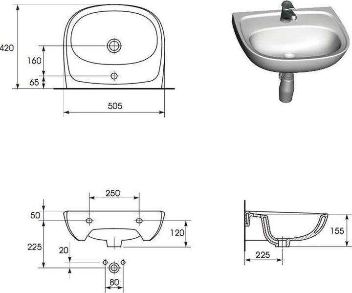 Produktbild Cersanit Washbasin, Market, 50 cm (420 mm, 505 mm)