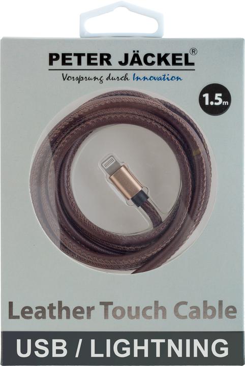 Actual product image Peter Jäckel USB LEATHER TOUCH Cable Brown for Lightning with sync and charge function (USB 2.0)