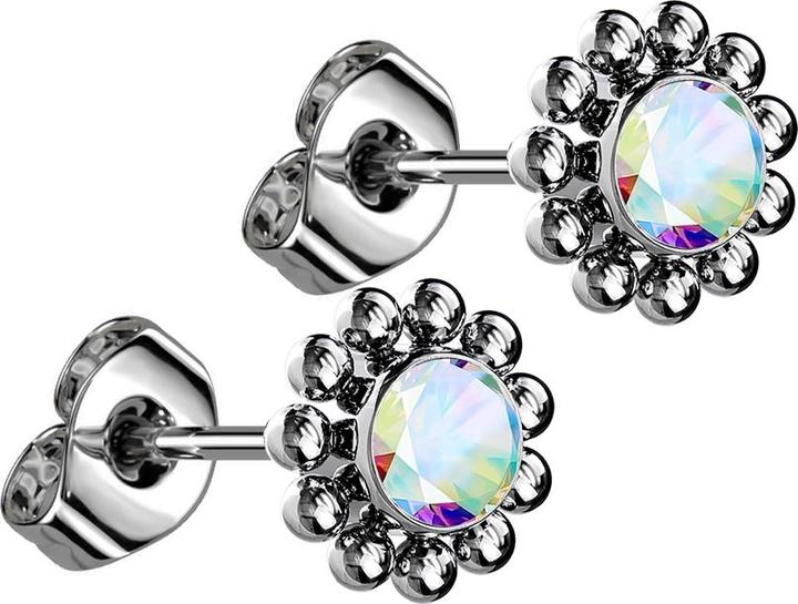Immagine prodotto Star Piercing Orecchini a perno senza fili in argento con fiore di cristallo multicolore (senza ottone, Titanio)