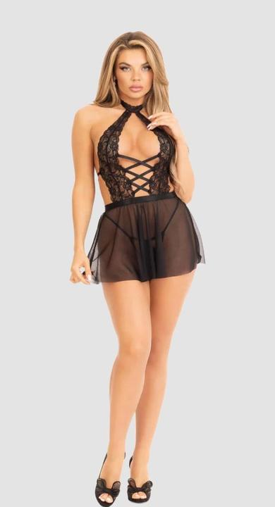 Immagine prodotto Leg Avenue Babydoll con allacciatura alla caviglia e stringhe - Noir (S)