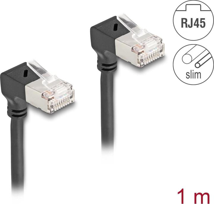 Actual product image Delock RJ45 network cable Cat.6A S/FTP Slim 90° bottom / bottom (S/FTP, CAT6a, 1 m)