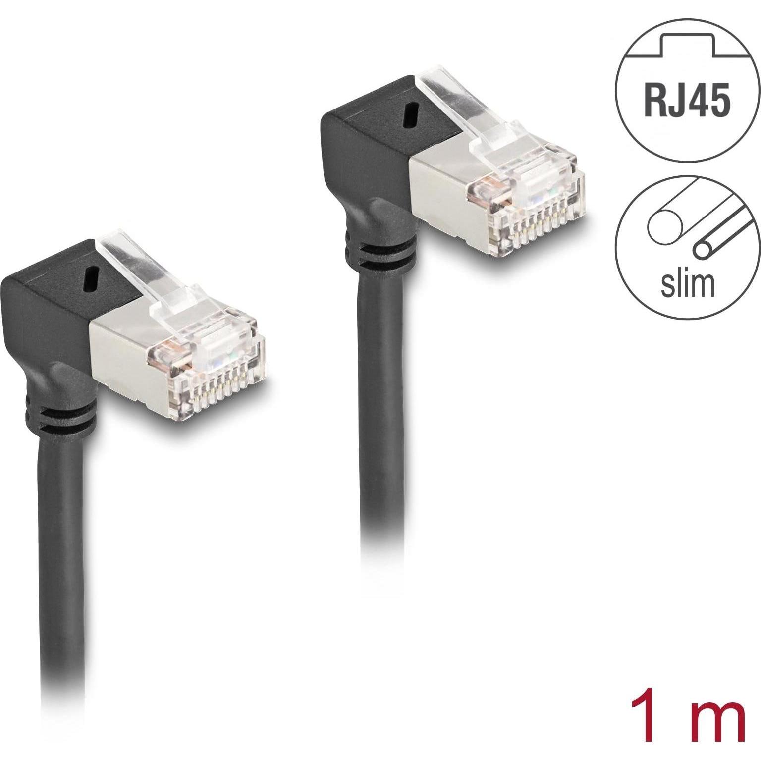 Thumbnail - Delock RJ45 Netzwerkkabel Cat.6A S/FTP Slim 90° unten / unte (S/FTP, CAT6a, 1 m), Netzwerkkabel