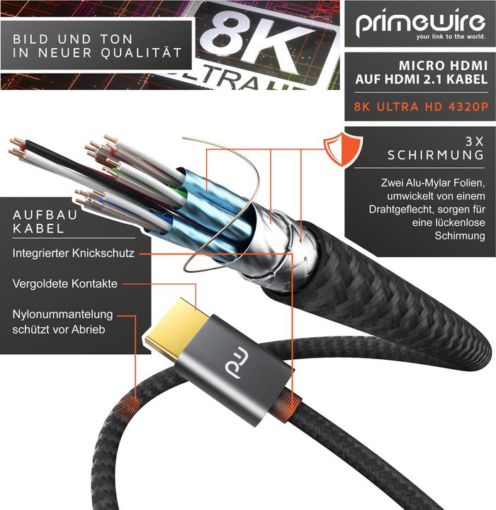 Immagine prodotto Primewire Micro HDMI – HDMI (3 m, HDMI, 2.1)