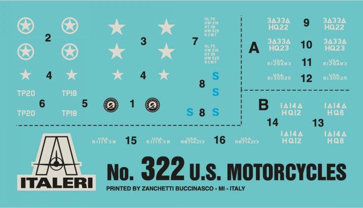 Actual product image Italeri U.S. Motorcycles WW2