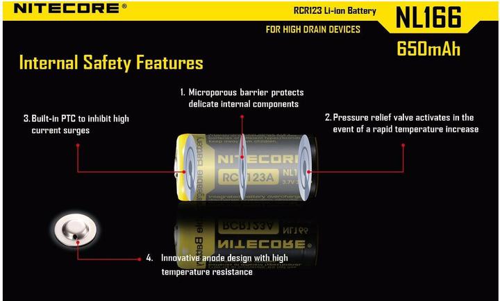 Actual product image Nitecore Li-Ion battery type 16340 - NL166