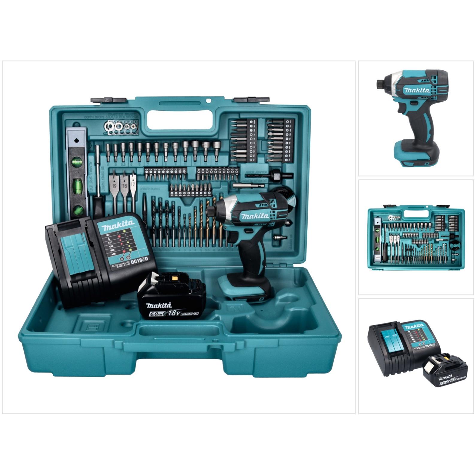 Makita, Bohrmaschine + Akkuschrauber, DTD 152 SGX5 Akku Schlagschrauber 18 V 165 Nm + 1x Akku 6,0 Ah + Ladegerät + 101 t...