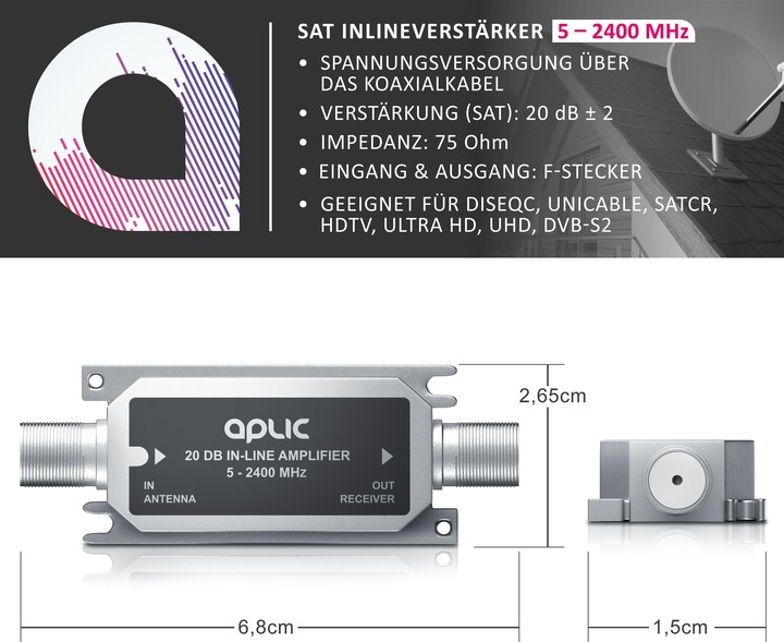 Immagine prodotto Aplic Amplificatore in linea, amplificatore di linea satellitare, amplificatore SAT in linea 5 - 2400 (Amplificatore)