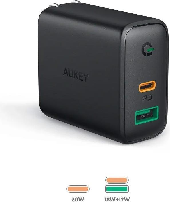 Aukey Focus Duo Black Indoor (30 W, 2 ports)