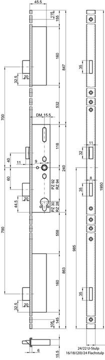 MSL Panic multipoint locking devices FlipLock Basis 23444 PE