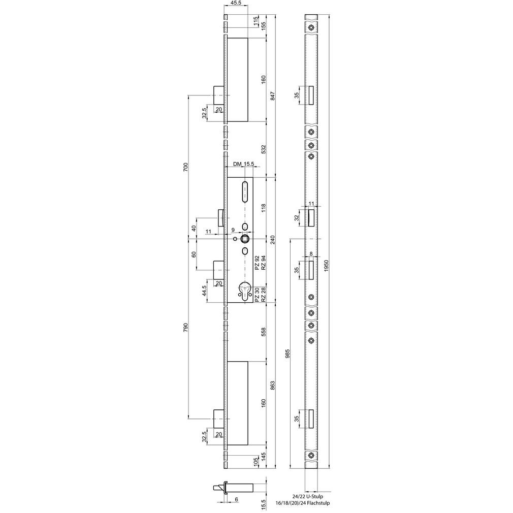 MSL, Türschloss + Schliesszylinder, Panik-Mehrpunkt-Verriegelungen FlipLock Basis 23444 PE