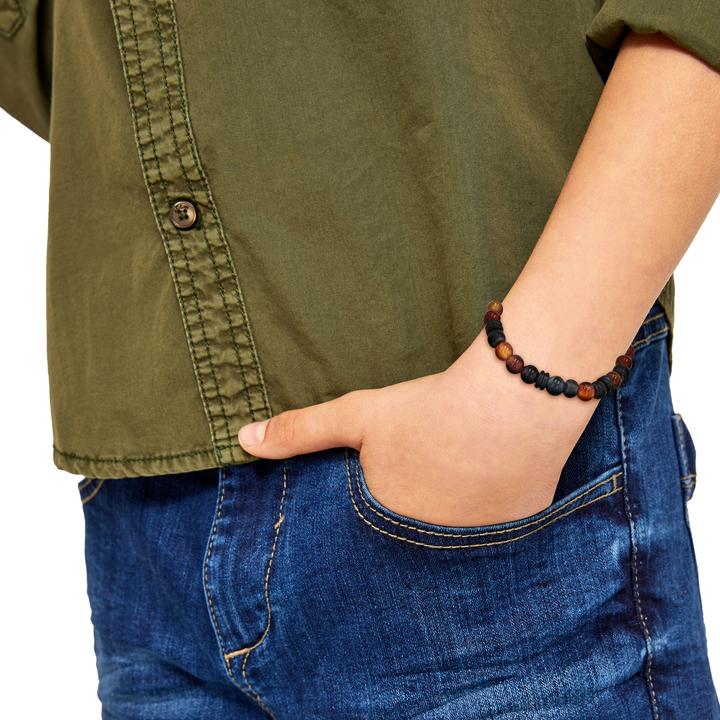 Immagine prodotto S.Oliver Armschmuck für Jungs, Edelstahl, Steel Beads, Achat (15 cm, Acciaio inossidabile)