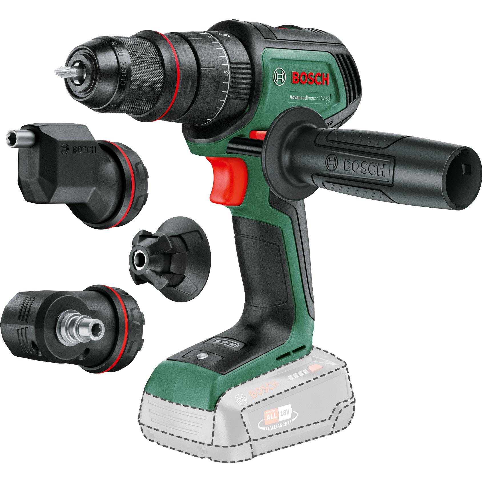 Bosch Home & Garden, Trapano + Avvitatore a batteria, Trapano a percussione a batteria AdvancedImpact 18V-80 QuickSnap, accessori